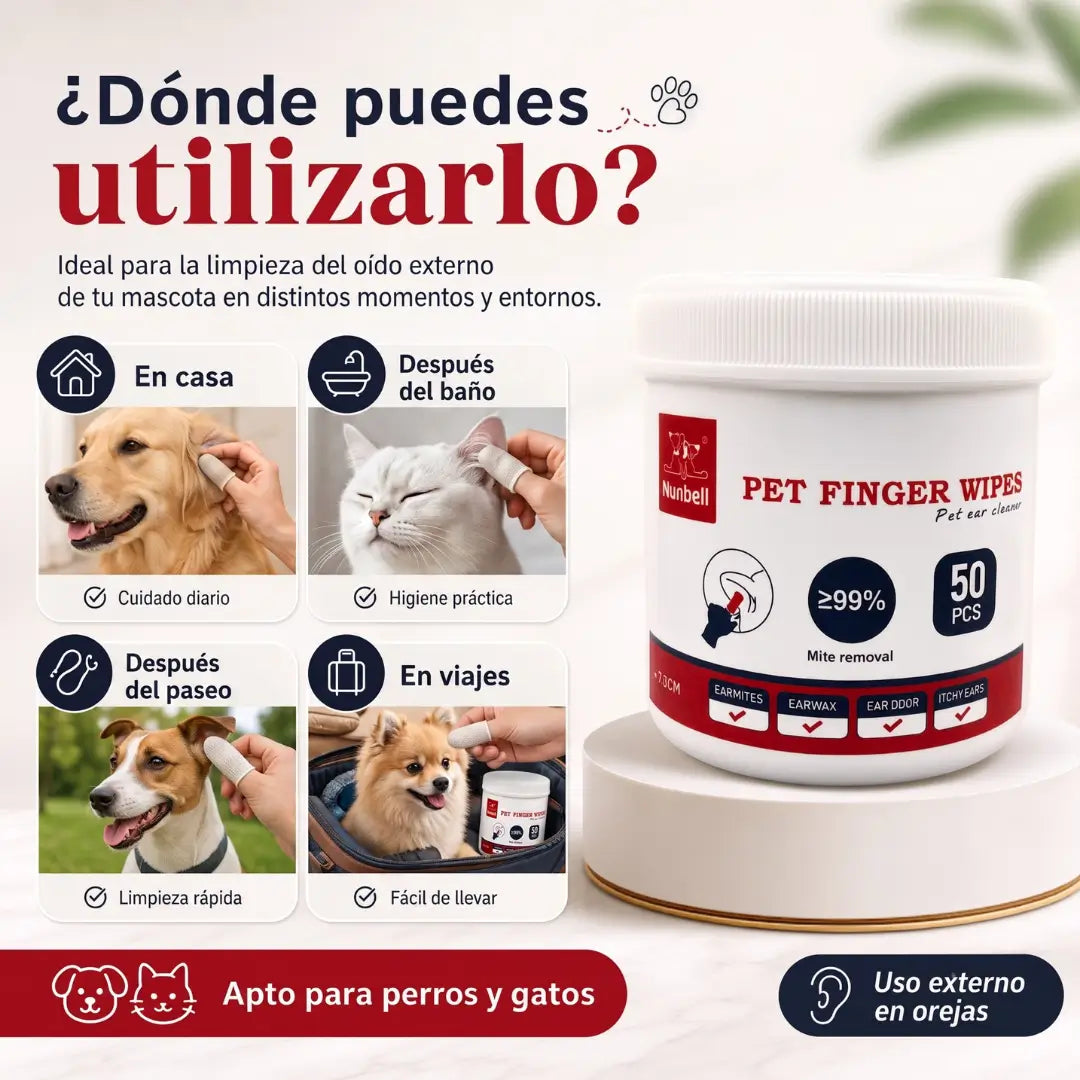 OtiCalm Pet Finger Wipes | Limpieza Fácil de Oídos